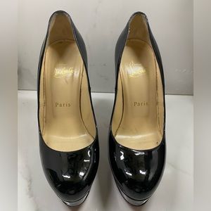 100% Authentic Christian Loubitan Black Patent Leather Platform Pumps 35.5